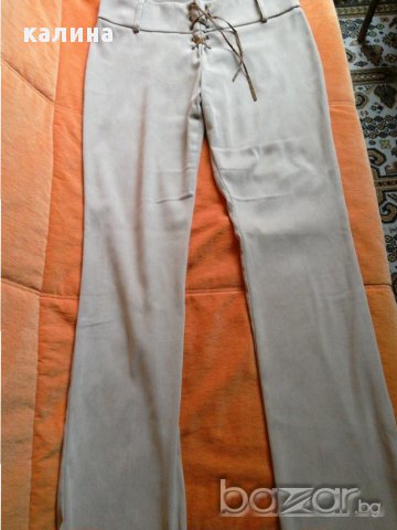 панталон, екрю с кожени връзки, снимка 2 - Панталони - 11101234
