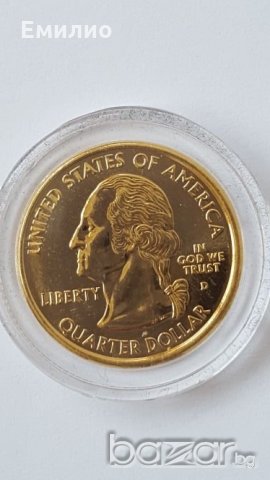 State Quarter GOLDEN PLATED 25 cents 2000-D MASSACHUSETTS 1788 UNC, снимка 4 - Нумизматика и бонистика - 19323457