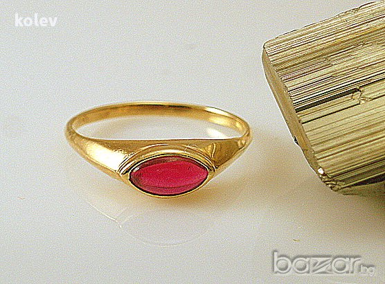 златен пръстен с рубин с форма МАРКИЗЕТ - 1.82 гр. размер 59, снимка 3 - Пръстени - 16090898