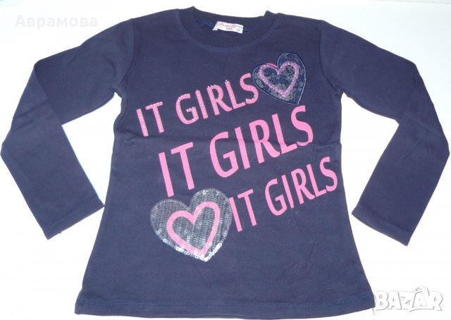 Pampella girls блуза тъмно синя, надписи – 140см, снимка 1 - Детски Блузи и туники - 24057377