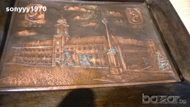 картина-дървена с медна инкрустация и патина-20/16см, снимка 5 - Други ценни предмети - 10387947