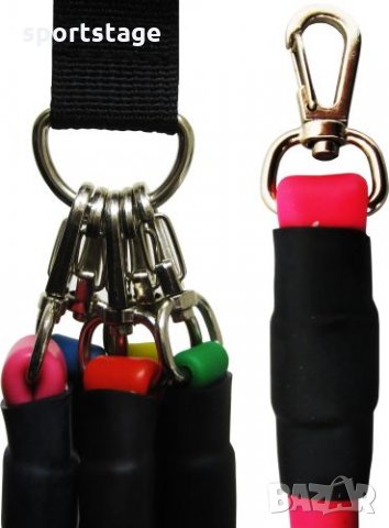 Ластици за упражнение комплект 5 бр нови Комплектът съдържа 5 маркуча от ТРЕ, 2 ръкохватки с меки др, снимка 2 - Фитнес уреди - 22315292