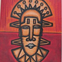  Африканска маска-картина с маслени бои, снимка 5 - Картини - 25769714