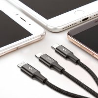 Baseus FAST DATA кабел за зареждане 3 в 1 Type-C, micro USB, pins 3 в1, снимка 4 - USB кабели - 23257048