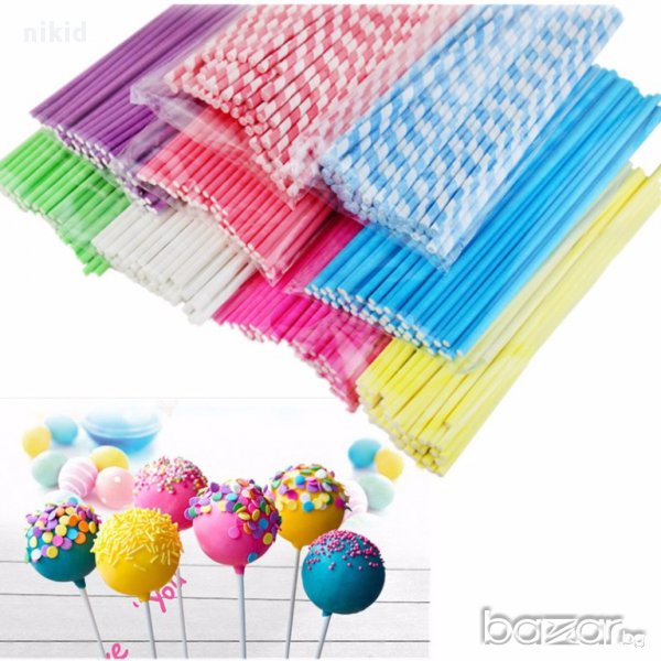 50 бр. бели и цветни дълги пръчки пръчици за близалки клечки клечици лолипопс cake pops, снимка 1