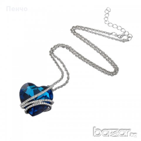 Дамско колие с висулка романтично чаровно синьо сърце Сребърен кристал, снимка 6 - Колиета, медальони, синджири - 19479483