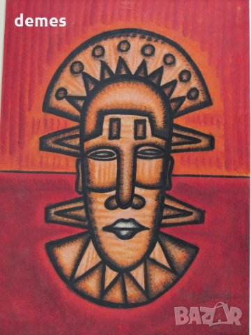  Африканска маска-картина с маслени бои, снимка 5 - Картини - 25769714