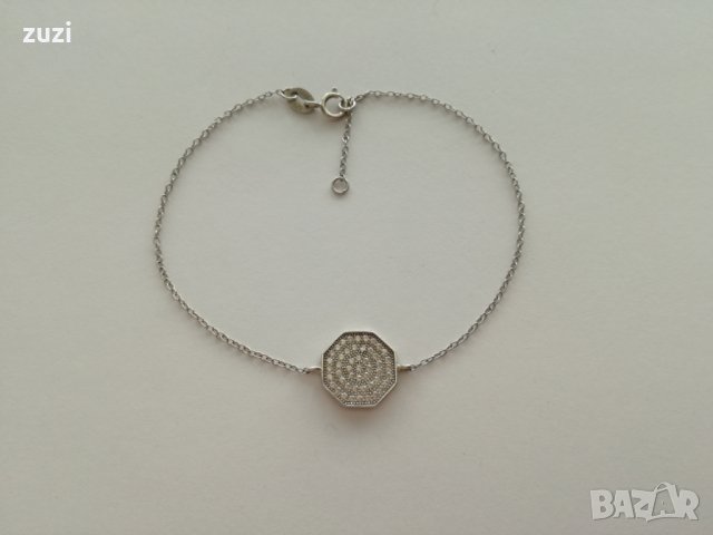 Сребърна италианска гривна с цирконий - сребро проба 925, снимка 2 - Гривни - 24700809