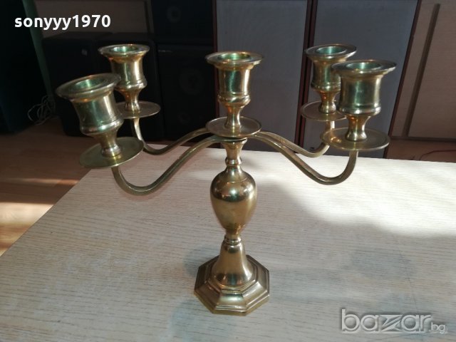 свещник за 5 свещи от швеция-масивен-мед/месинг-24х23х12см, снимка 14 - Антикварни и старинни предмети - 20342398