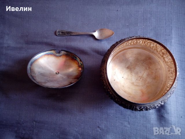 посребрена метална захарница арт деко, снимка 3 - Антикварни и старинни предмети - 23042738