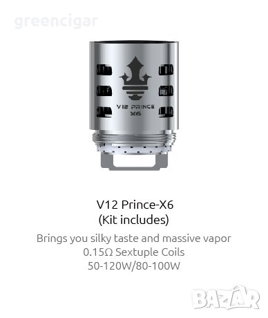 Изпарителна глава Smok Prince V12-X6 Sextuple Core 0.15ohm, снимка 2 - Аксесоари за електронни цигари - 21946919