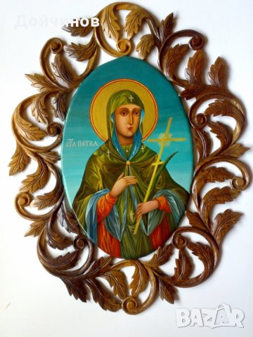 Икона ’’Света Петка’’, иконопис темпера, дърворезба орех х, снимка 1