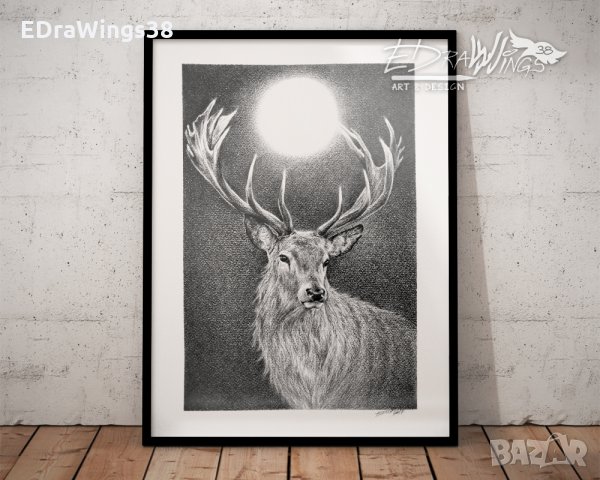 Картина графика "Елен" с рамка, снимка 1