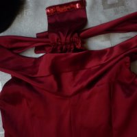 Червена сатенена рокля , снимка 8 - Рокли - 19137000