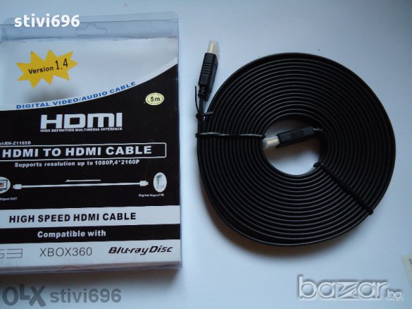Кабел Плосък HDMI/HDMI кабел - 1.80 метра.-3.00 м - 5.00 метра.висок клас , снимка 1