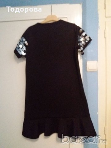 Черна рокля с огледални елементи, тип неопренова, снимка 3 - Рокли - 20544495