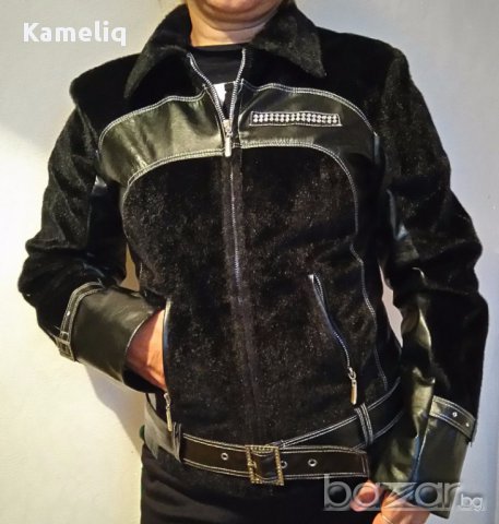 Черно кожено яке, снимка 2 - Якета - 14356824