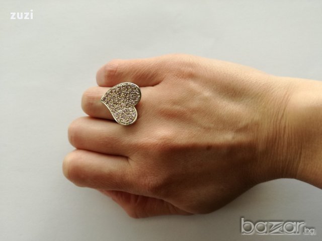 Сребърен комплект ,  сърца с розови  цирконий - пръстен и обеци  - сребро проба 925 , снимка 6 - Бижутерийни комплекти - 17497919