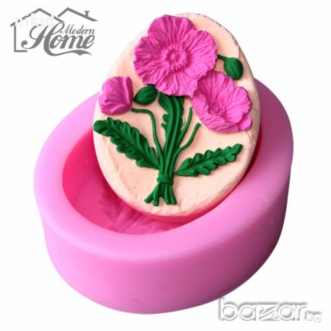 3D дълбок макове цветя овал силиконов молд форма за торта украса фондан калъп отливка сапун гипс