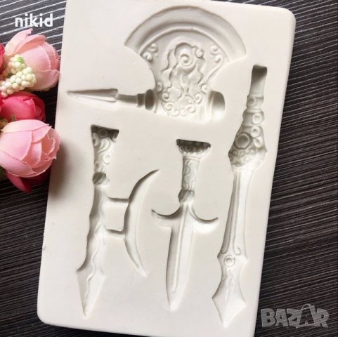 Масивни древни оръжия оръжие сабя меч нож сатър брадва силиконов молд форма за украса торта фондан 