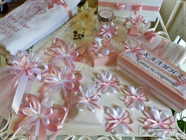 Комплект за кръщене в розово и бяло с перла, снимка 2 - Други - 16465917