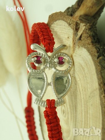сребърен БУХАЛ в гривна червен конец, снимка 4 - Гривни - 25700339