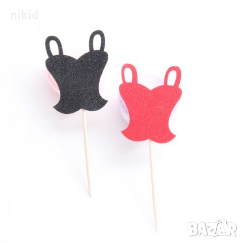 10 бр червен черен корсет брокатен топер топери клечки декор мъфини кексчета моминско ергенско парти