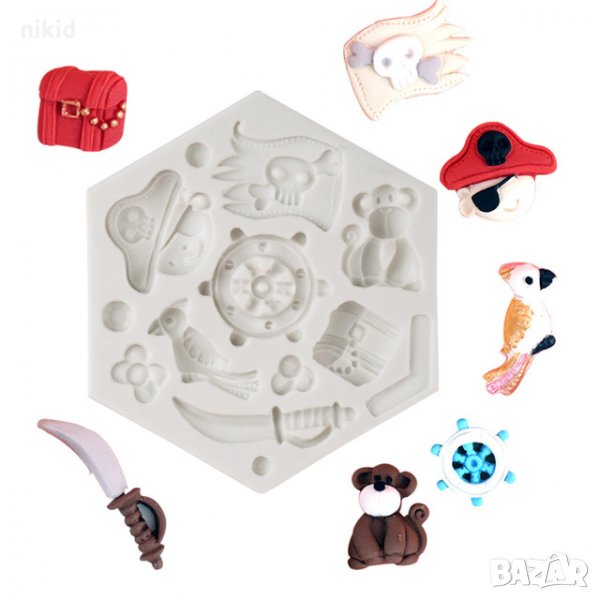 Рул флаг сандък сабя Пират Пиратски силиконов молд форма декорация и украса торта фондан бисквитки, снимка 1