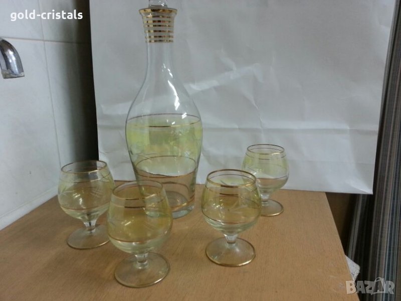 Ретро сервиз за ракия с златен кант, снимка 1