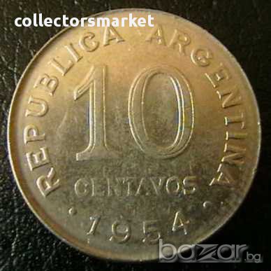 10 центаво 1954, Аржентина, снимка 1 - Нумизматика и бонистика - 15764149
