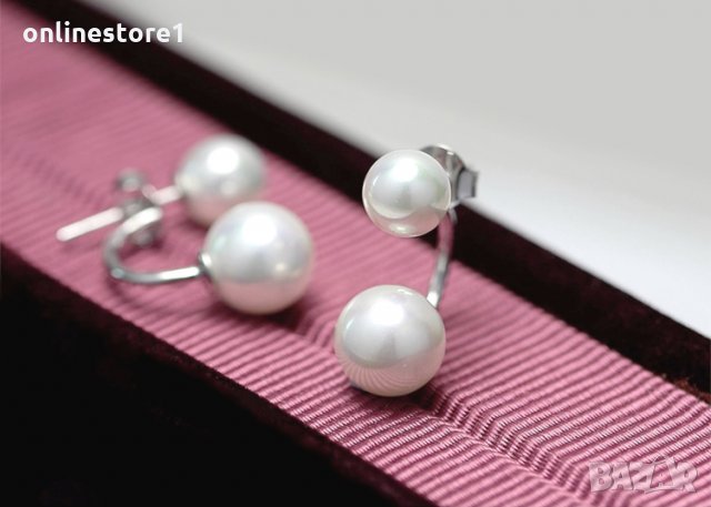 Сребърни обеци - двойна перла - 925 сребро печат BF118, снимка 5 - Обеци - 24763853