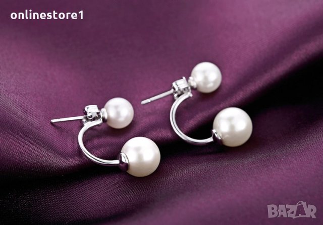 Сребърни обеци - двойна перла - 925 сребро печат BF118
