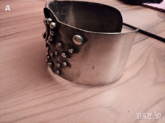  Авторска!Старинна масивна сребърна  дизайнерска гривна с естествен камък, снимка 8 - Гривни - 23349504