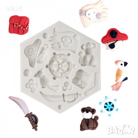 Рул флаг сандък сабя Пират Пиратски силиконов молд форма декорация и украса торта фондан бисквитки