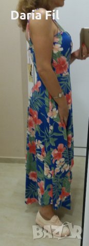 ПРОМО!!! КРАСИВА асиметрична синя рокля на розови цветя с подложки, снимка 3 - Рокли - 25761381