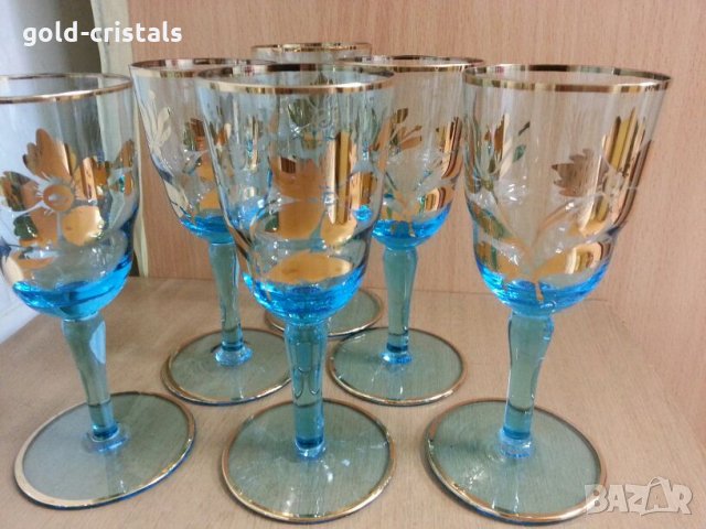 Сервиз за вино чешки цветен кристал с позлата , снимка 15 - Антикварни и старинни предмети - 22297902