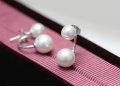 Сребърни обеци - двойна перла - 925 сребро печат BF118, снимка 5
