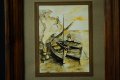 Стара картина, туш и акварел, Лодки, Р. Стайкова, снимка 2
