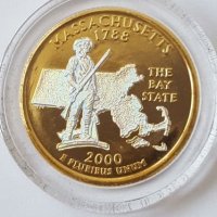 State Quarter GOLDEN PLATED 25 cents 2000-D MASSACHUSETTS 1788 UNC, снимка 3 - Нумизматика и бонистика - 19323457