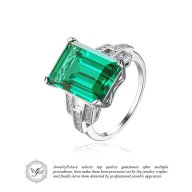 Посребрен дамски пръстен със зелен камък, фини кралски бижута със цирконии  , снимка 6 - Пръстени - 17414209