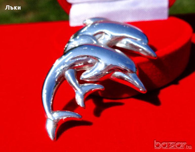 Сребърен медальон делфини. , снимка 1