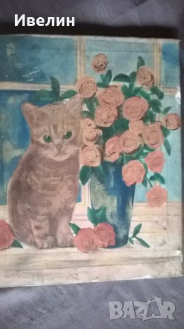 картина-цветя и коте, снимка 2 - Картини - 23667439