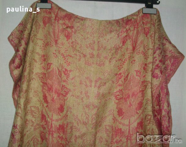 Огромен памучен шал с ресни в охра и малина, снимка 2 - Шалове - 13324017
