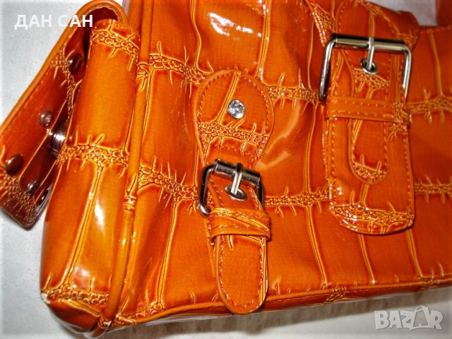 НОВА Дамска чанта Оранж с лак релеф за през рамо - Внос, снимка 6 - Чанти - 23487394