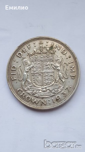 UK. ONE CROWN SILVER 1937 AU-UNC, снимка 1