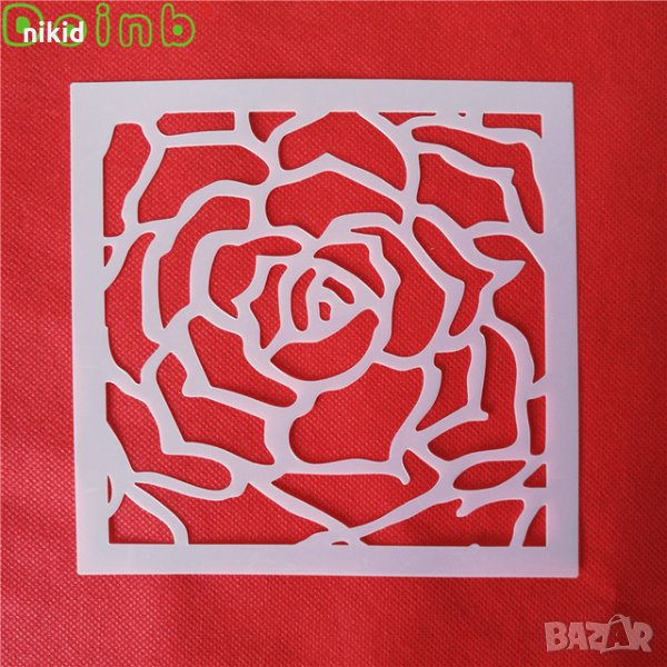 Контур роза Квадрат стенсил шаблон спрей за торта украса кекс декорация с пудра захар, снимка 1