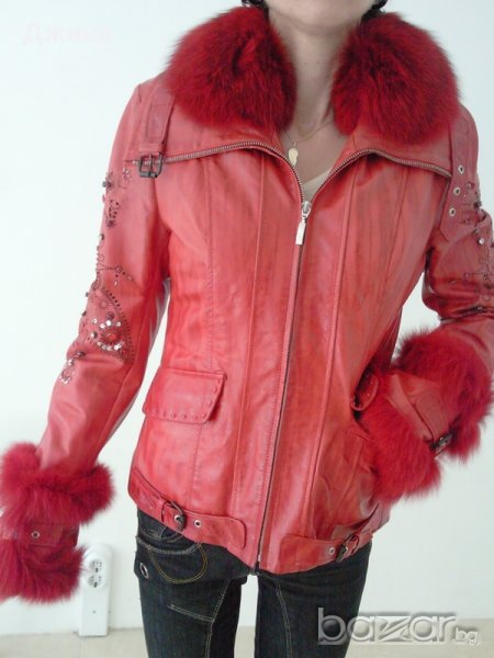 Дамско кожено яке червено, снимка 1