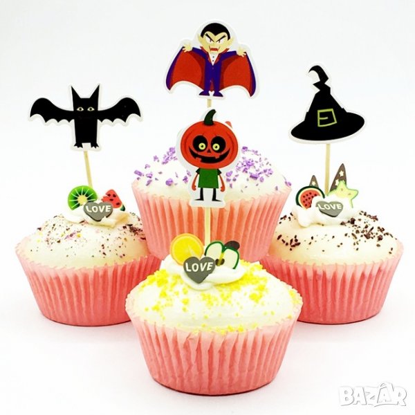 Halloween Хелоуин 24 бр топер топери клечки за мъфини декорация и украса, снимка 1