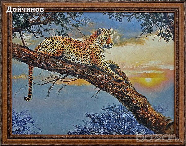 ”В очакване на нощта” - леопард, картина, живопис, снимка 1