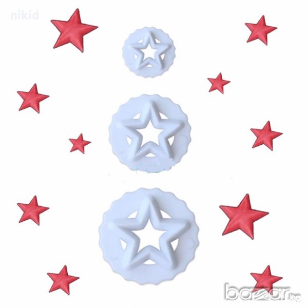 3 бр пластмасови звездички в кръг резци украса декорация тесто фондан торта мъфини и др, снимка 1